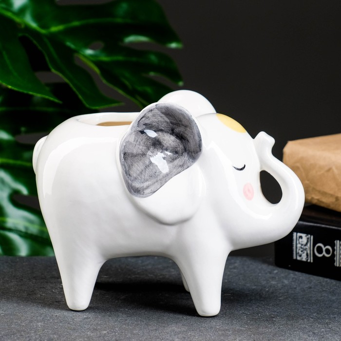 Кашпо "Слон Платон" белый,  16х9х13см