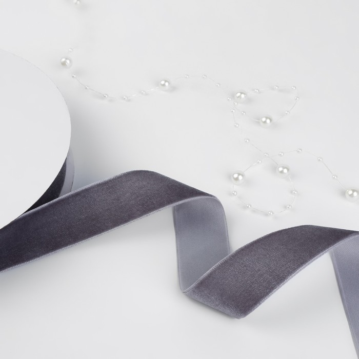 Лента бархатная, 25 мм, 18 &plusmn; 1 м, цвет серый №184