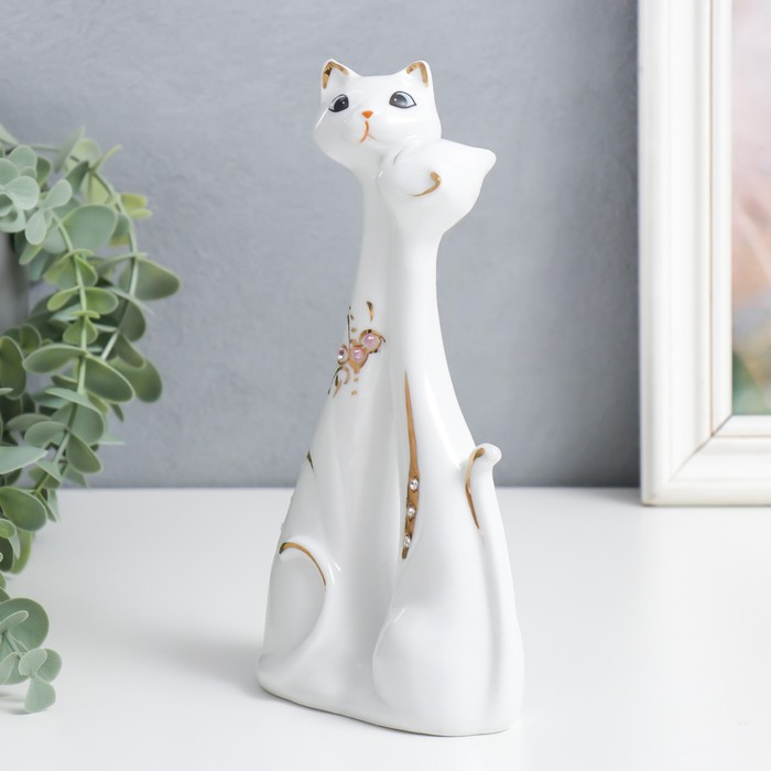 Сувенир керамика под фарфор "2 киски любовь" 20х10х5,5 см, стразы