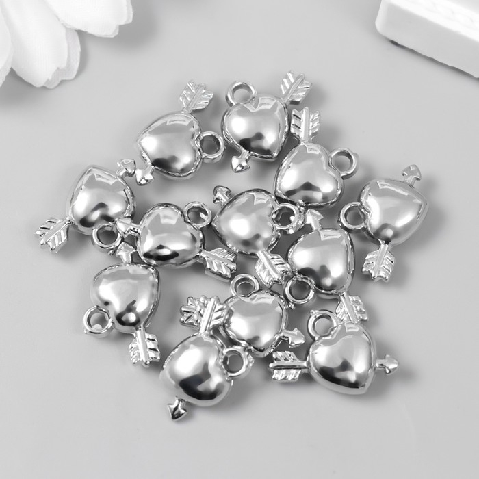 Декор для творчества пластик под металл Декор для творчества пластик под металл "Сердце со стрелой" МИКС набор 12 шт 1,4х1,9 см