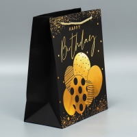 Пакет подарочный, упаковка, &laquo;Happy Birthday&raquo; чёрный крафт, 23 х 27 х 11,5 см