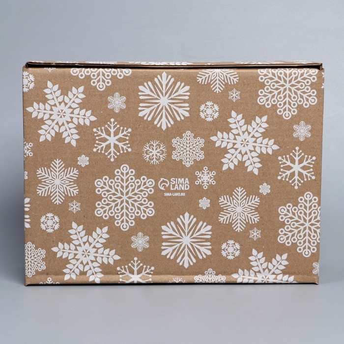 Коробка новогодняя складная &laquo;Снежинки&raquo;, бурый, 27 х 21 х 9 см, Новый год