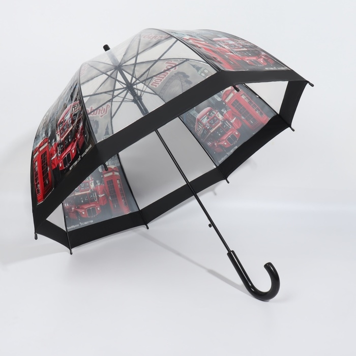 Зонт - трость полуавтоматический &laquo;Город&raquo;, 8 спиц, R = 39/58 см, D = 116 см, цвет прозрачный/чёрный