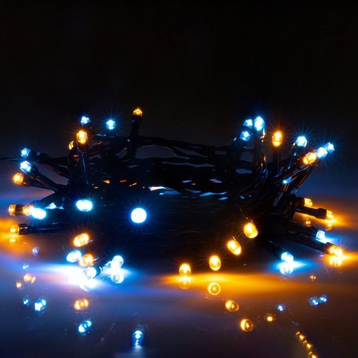 Гирлянда &laquo;Нить&raquo; 5 м, IP44, тёмная нить, 50 LED, свечение жёлтое/аквамарин, 2 режима, солнечная батарея