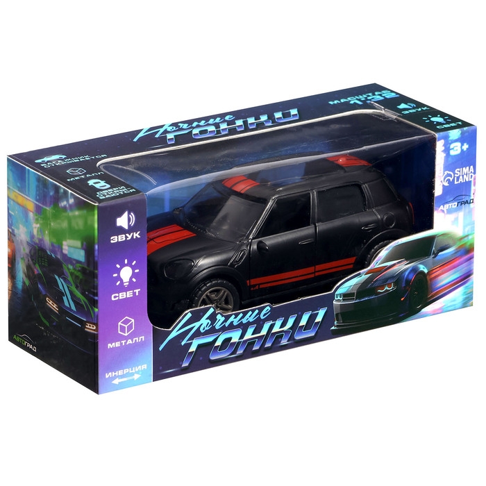 Машина «Ночные гонки», металлическая, инерция, открываются двери, световые и звуковые эффекты, 1:32, цвет чёрный Машина «Ночные гонки», металлическая, инерция, открываются двери, световые и звуковые эффекты, 1:32, цвет чёрный