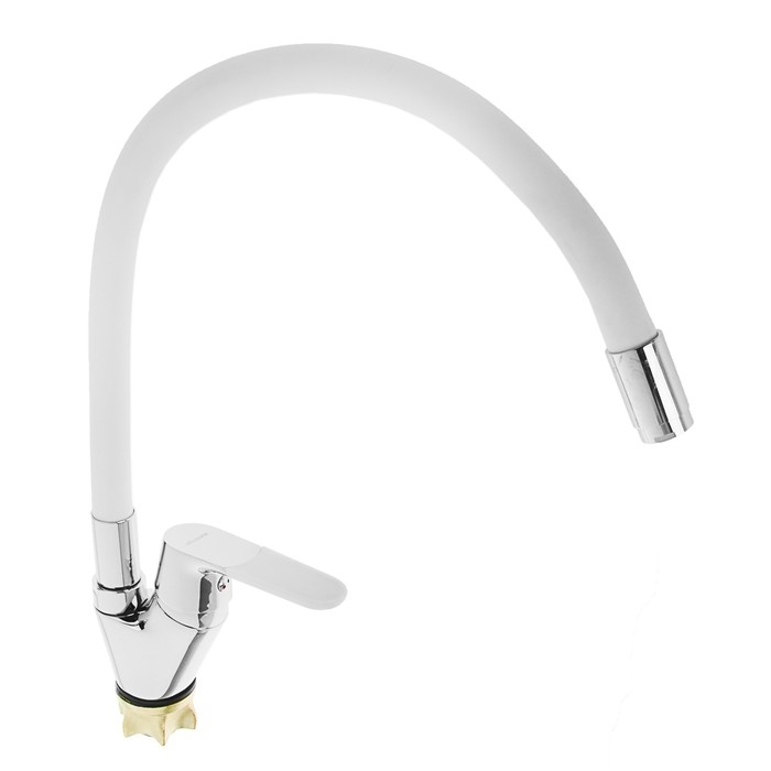 Cмеситель для кухни Accoona A4819G, однорычажный, силиконовый излив, латунь, белый/хром