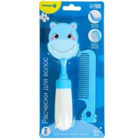 Набор расчёсок с погремушкой «Бегемотик», 2 предмета: расчёска с зубчиками + щётка Набор расчёсок с погремушкой «Бегемотик», 2 предмета: расчёска с зубчиками + щётка