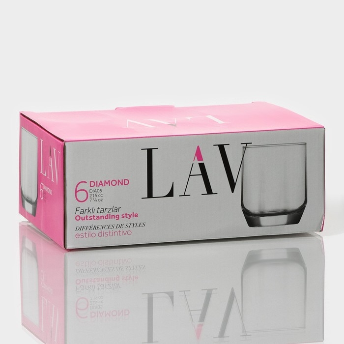Набор стеклянных стаканов Lav &laquo;Алмаз&raquo;, 215 мл, 7&times;8 см, 6 шт
