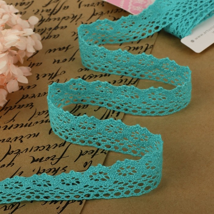 Кружево вязаное, 25 мм &times; 2,7 &plusmn; 0,5 м, цвет бирюзовый
