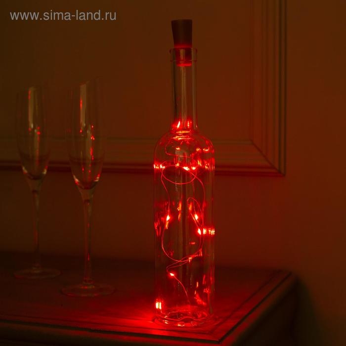 Гирлянда &laquo;Нить&raquo; 1 м роса с пробкой, IP20, серебристая нить, 10 LED, батарейки LR44х3 (в комплекте), свечение красное