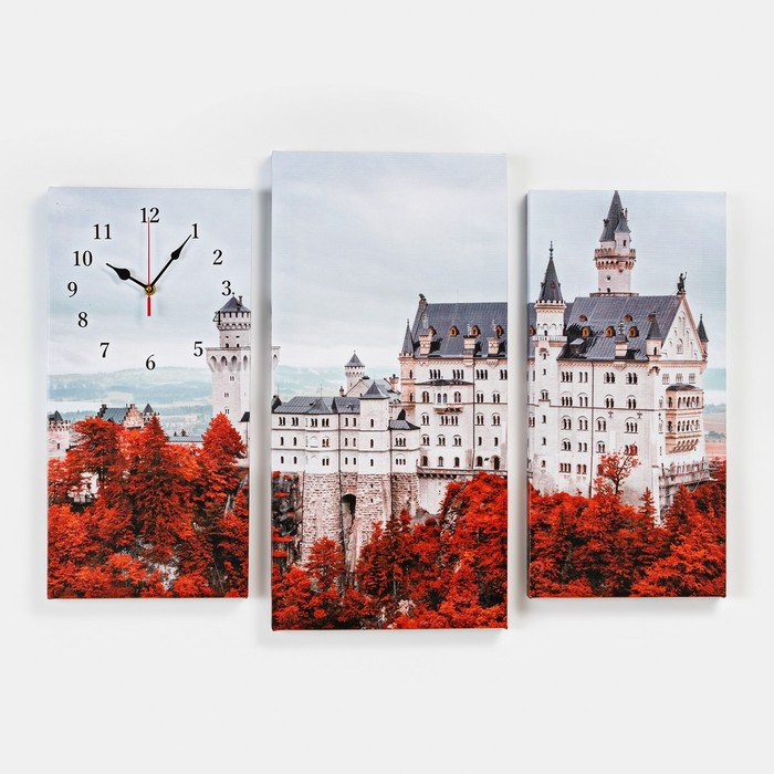 Часы-картина настенные, модульные Часы-картина настенные, модульные "Белый замок", бесшумные, 60 х 80 см, триптих