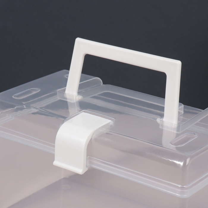 Органайзер для хранения, с крышкой, с ручкой, 19,5 &times; 12 &times; 11 см цвет прозрачный/белый