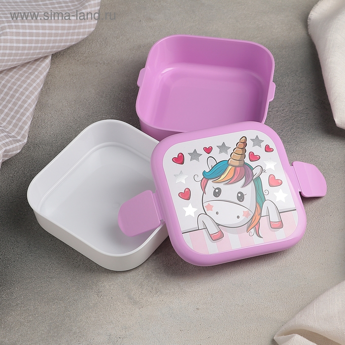 Контейнер для обеда «Единорог», 2 отделения, 400+400 мл, цвет розовый Контейнер для обеда «Единорог», 2 отделения, 400+400 мл, цвет розовый