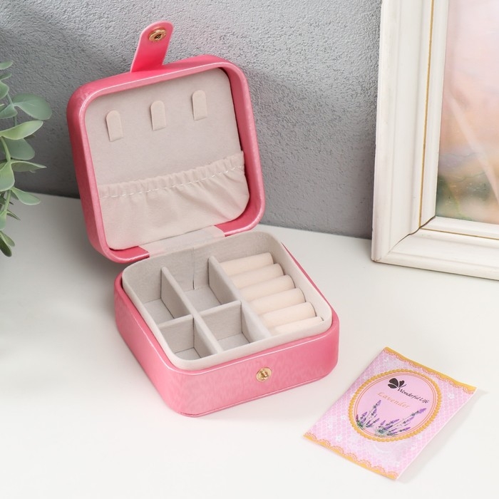 Шкатулка текстиль для украшений Шкатулка текстиль для украшений "Перелив с украшением" розовая 10х10х6 см