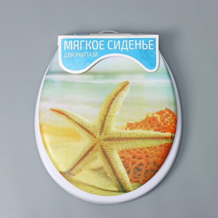 Сиденье для унитаза с крышкой Доляна &laquo;Пляж со звездой&raquo;, 40&times;37 см, мягкое