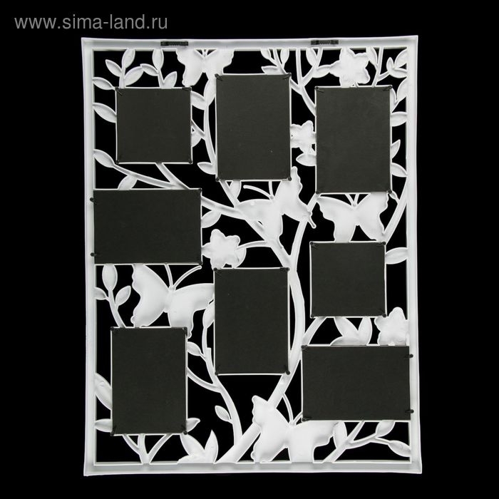 Фоторамка пластик на 8 фото 10х10, 10х15 см Фоторамка пластик на 8 фото 10х10, 10х15 см "Бабочки на деревце" белая 70х55 см