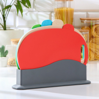 Набор разделочных досок, 4 шт, 30&times;22&times;7 см, размер 1 доски 29&times;19,5 см, овальные, с маркерами, на подставке