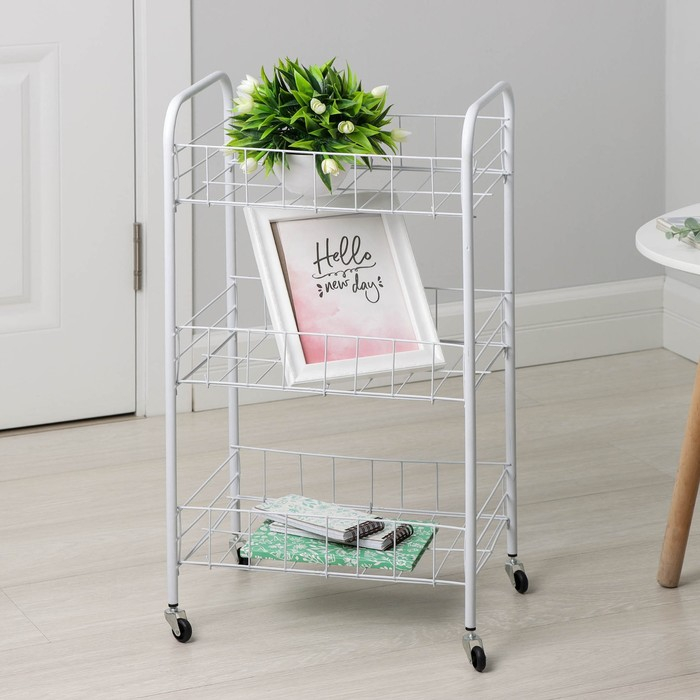 Этажерка напольная 3-х секционная, на колёсиках, 27&times;36&times;66 см, цвет белый