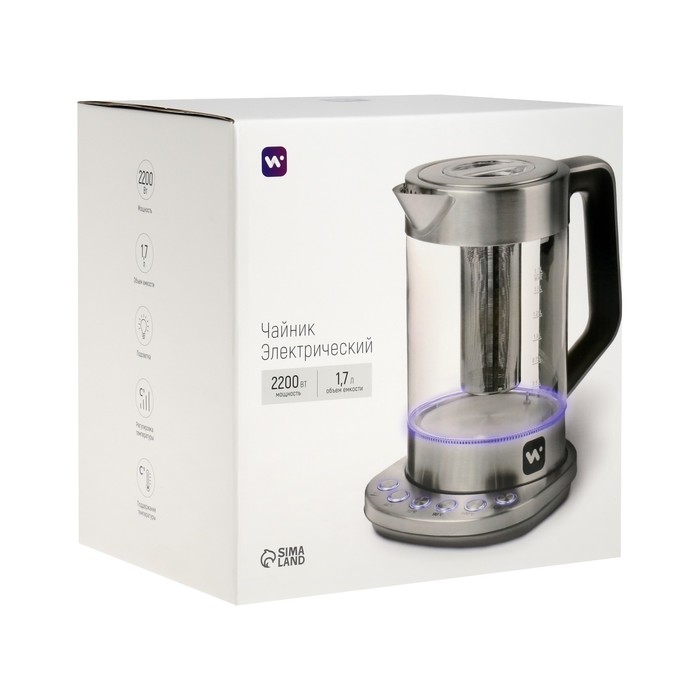 Чайник электрический Windigo LSK-1807, стекло, 1.7 л, 2200 Вт, регулировка t° Чайник электрический Windigo LSK-1807, стекло, 1.7 л, 2200 Вт, регулировка t°