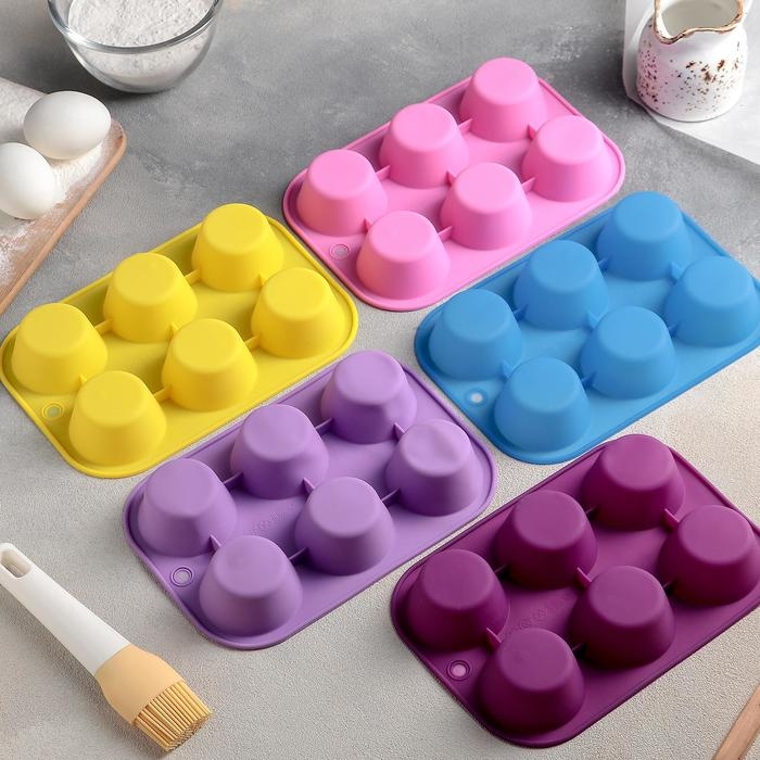 Форма для выпечки Доляна «Фигуры. Круг», силикон, 21,5×14,5 см, 6 ячеек (5,7×5,7×3 см), цвет МИКС Форма для выпечки Доляна «Фигуры. Круг», силикон, 21,5×14,5 см, 6 ячеек (5,7×5,7×3 см), цвет МИКС