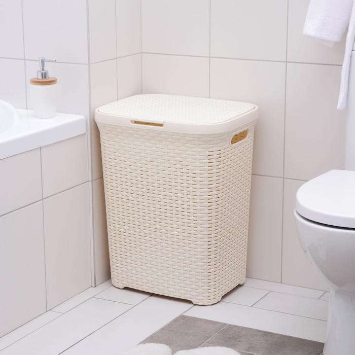 Корзина бельевая с крышкой, 60 л, 34&times;44&times;56 см, цвет слоновая кость