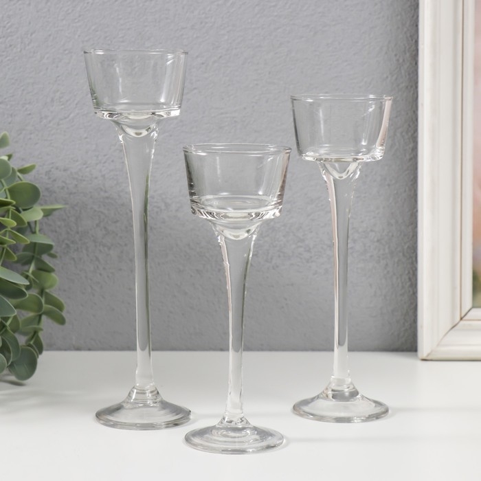 Подсвечник стекло набор 3 шт "Прозрачность мыслей" высота 15 см, 17,5 см, 20 см прозрачный