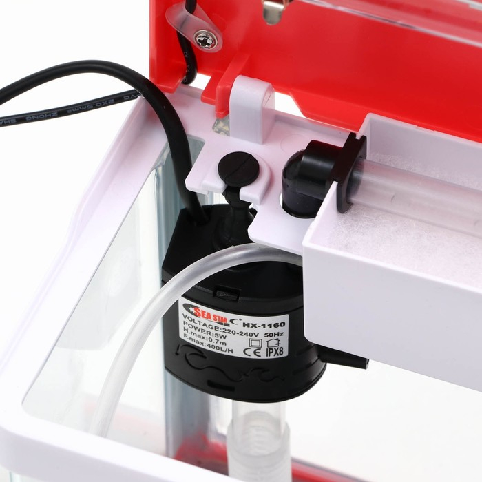 Аквариум SeaStar HX-180F в комплекте: LED-лампа, фильтр, 3,5 л, красный