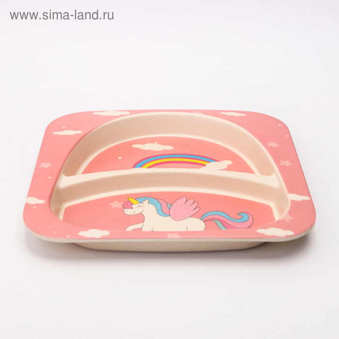 Набор бамбуковой посуды &laquo;Единорог&raquo;, тарелка, миска, стакан, приборы, 5 предметов