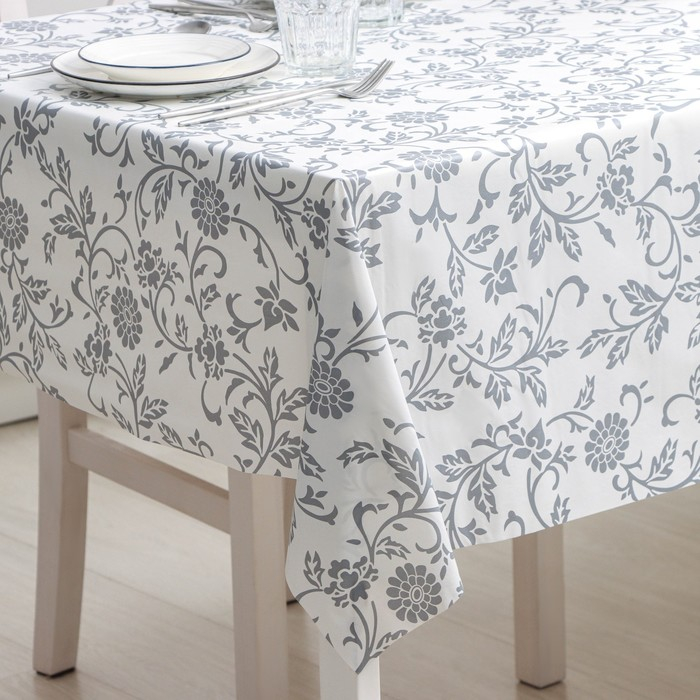 Клеёнка на стол на нетканой основе Доляна &laquo;Цветы&raquo;, ширина 140 см, рулон 20 м, цвет серый
