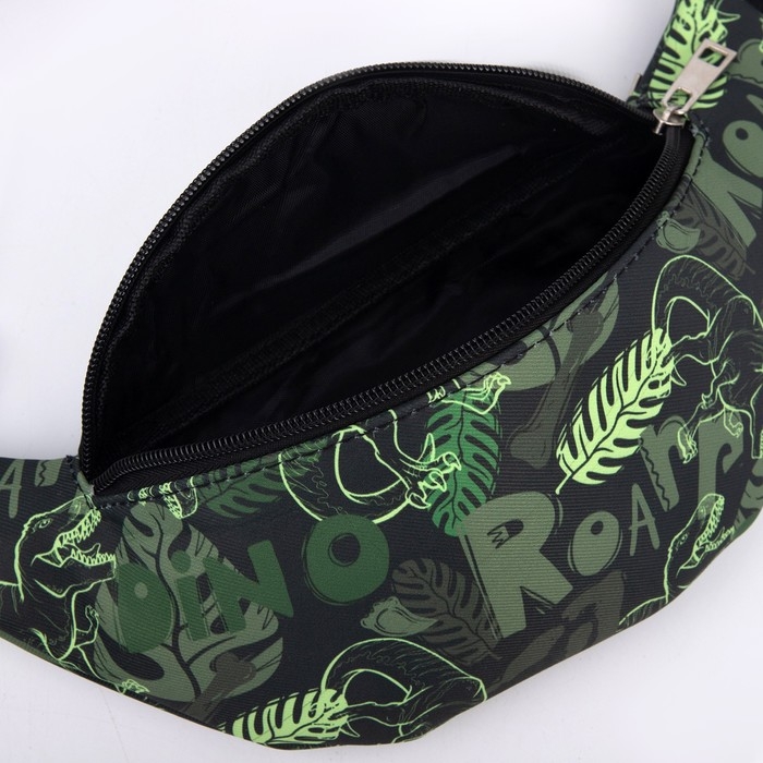 Сумка детская поясная для мальчика &laquo;Динозавры&raquo;, на молнии, наружный карман, цвет зелёный