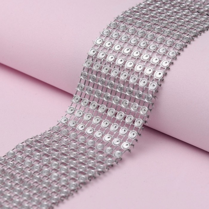 Лента с имитацией страз, 4 см, 9 &plusmn; 1 м, цвет серебряный