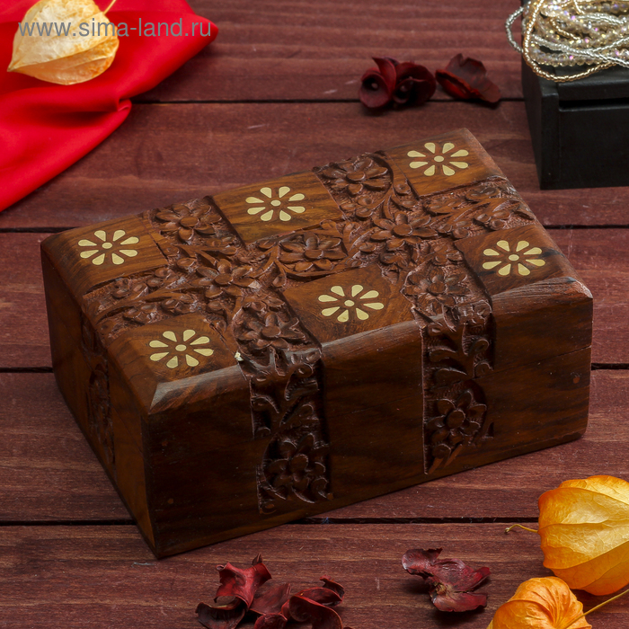 Шкатулка Шкатулка "Цветочки" дерево 15х10х6 см
