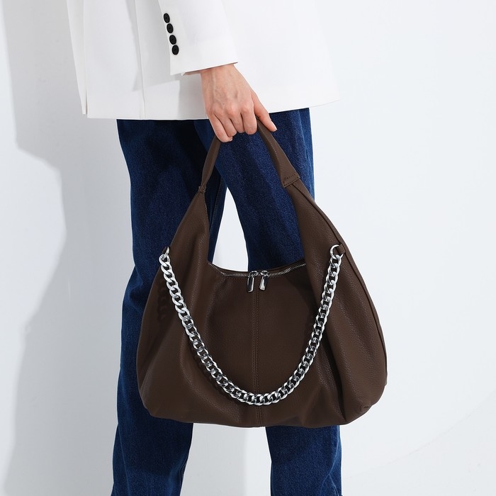 Сумка-мешок на молнии, наружный карман, цвет коричневый Сумка-мешок на молнии, наружный карман, цвет коричневый