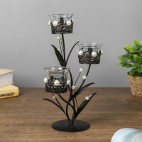 Подсвечник металл, стекло на 3 свечи "Ажурный с жемчугом" чёрный 29х15х11,5 см Подсвечник металл, стекло на 3 свечи "Ажурный с жемчугом" чёрный 29х15х11,5 см