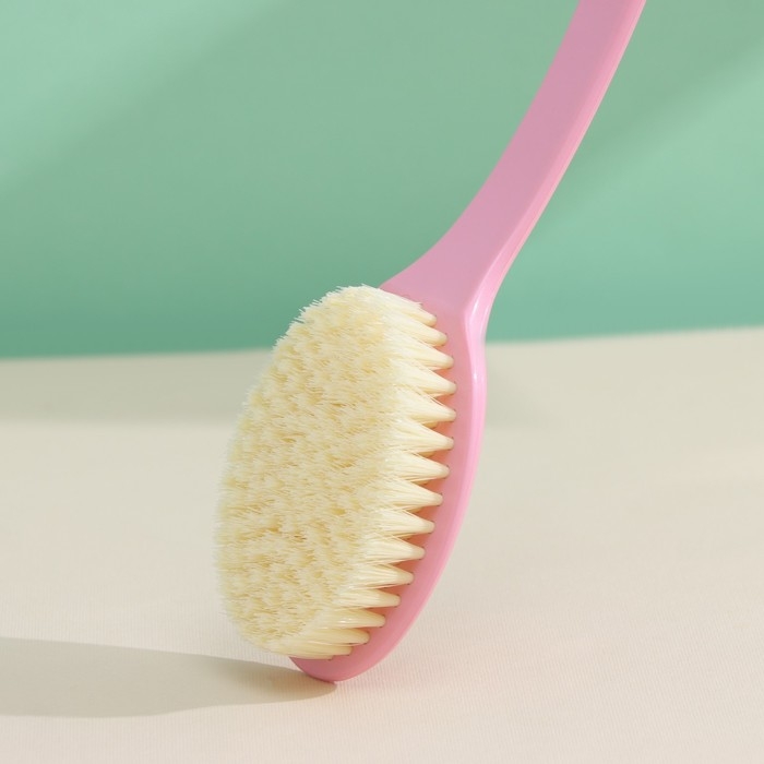 Щётка массажная для тела Доляна, с ручкой и массажёром, искусственная щетина, цвет розовый