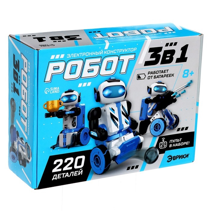 Электронный конструктор «Робот 3 в 1», радиоуправление, на батарейках, 220 деталей Электронный конструктор «Робот 3 в 1», радиоуправление, на батарейках, 220 деталей