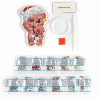 Алмазная мозаика на новый год для детей на деревянной фигурке «Медвежонок», 10 х 13 см, новогодний набор для творчества Алмазная мозаика на новый год для детей на деревянной фигурке «Медвежонок», 10 х 13 см, новогодний набор для творчества