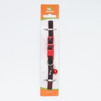 Ошейник "Джинс" полиэстер с бубенчиком, 34 х 1 см, черно-красный