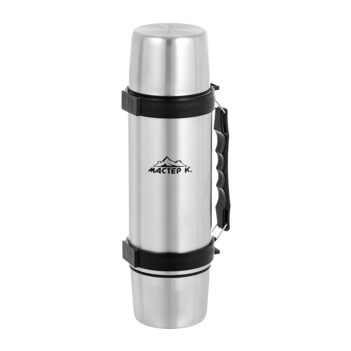 Термос, 1 л, Тропа Термос, 1 л, Тропа "Мастер К", с двумя кружками, сохраняет тепло 24 ч