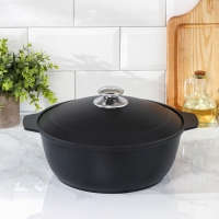 Жаровня &laquo;Традиция&raquo;, 4 л, d=28 см, h=11 см, алюминиевая крышка, антипригарное покрытие, цвет чёрный