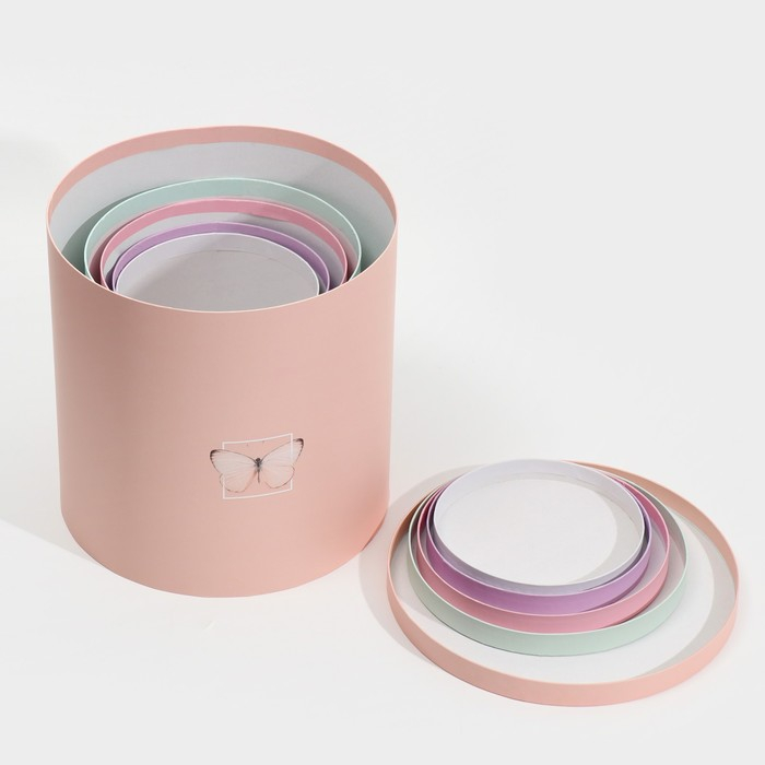 Набор круглых коробок 5 в 1, упаковка подарочная, &laquo;Бабочки&raquo;, 23 х 23 х 25 ‒ 15 х 15 х 15 см