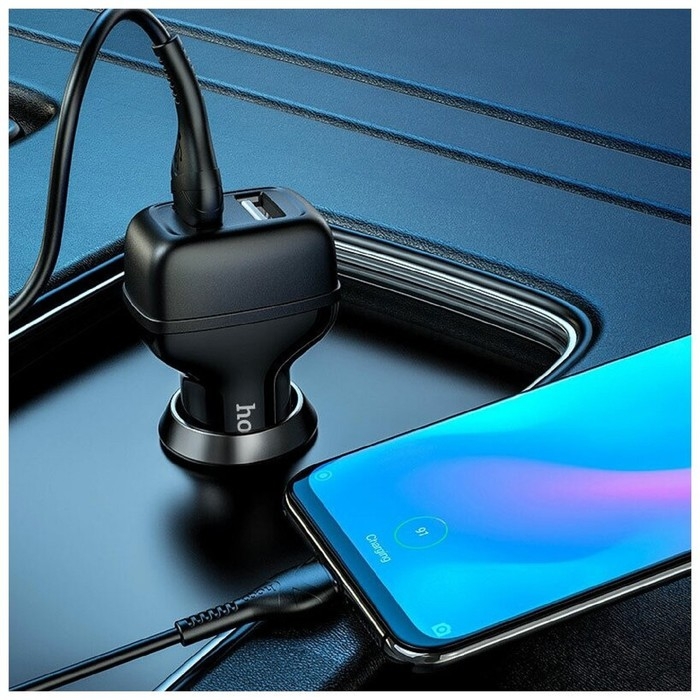 Автомобильное зарядное устройство Hoco Z36, 2 USB - 2.4 А, кабель Type-C, 1 м, черный Автомобильное зарядное устройство Hoco Z36, 2 USB - 2.4 А, кабель Type-C, 1 м, черный
