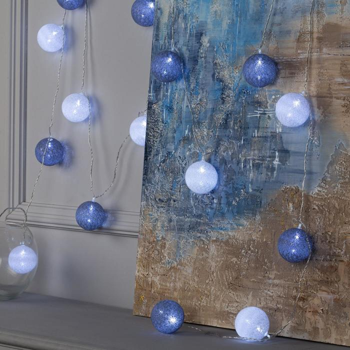 Гирлянда &laquo;Нить&raquo; 5 м с насадками &laquo;Клубки снежные&raquo;, IP20, прозрачная нить, 20 LED, свечение белое, 220 В