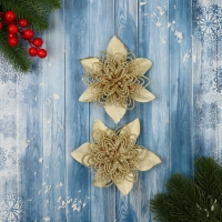 Украшение ёлочное "Драгоценный цветок" (набор 2 шт) ажурный, 12 см, золото