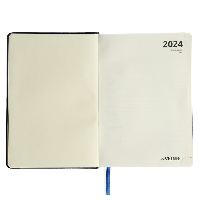 Ежедневник датированный 2024 A5 176 листов, deVENTE.Wild, твёрдая обложка из искусственной кожи, золотой срез, ляссе, кремовый блок 70 г/м2, синий