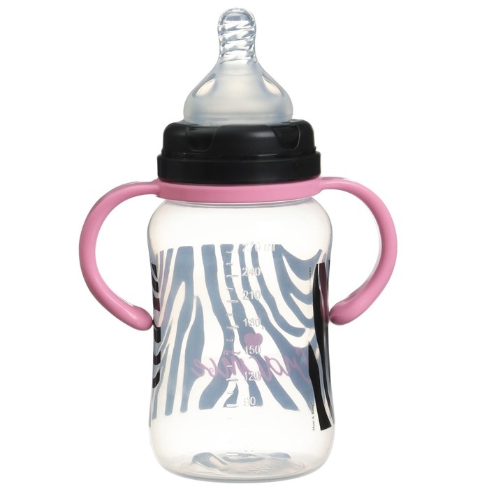 Бутылочка для кормления, широкое горло, средний поток от 3 мес., 270 мл., &laquo;Зебра&raquo;, M&B