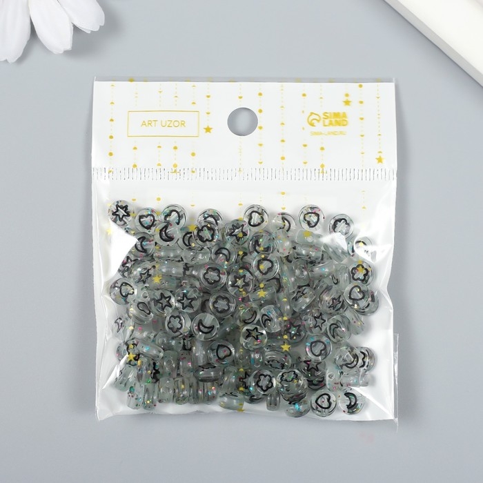 Набор бусин для творчества пластик "Сердечки и звёзды" прозрачный 20 гр 0,3х0,7х0,7 см   73645