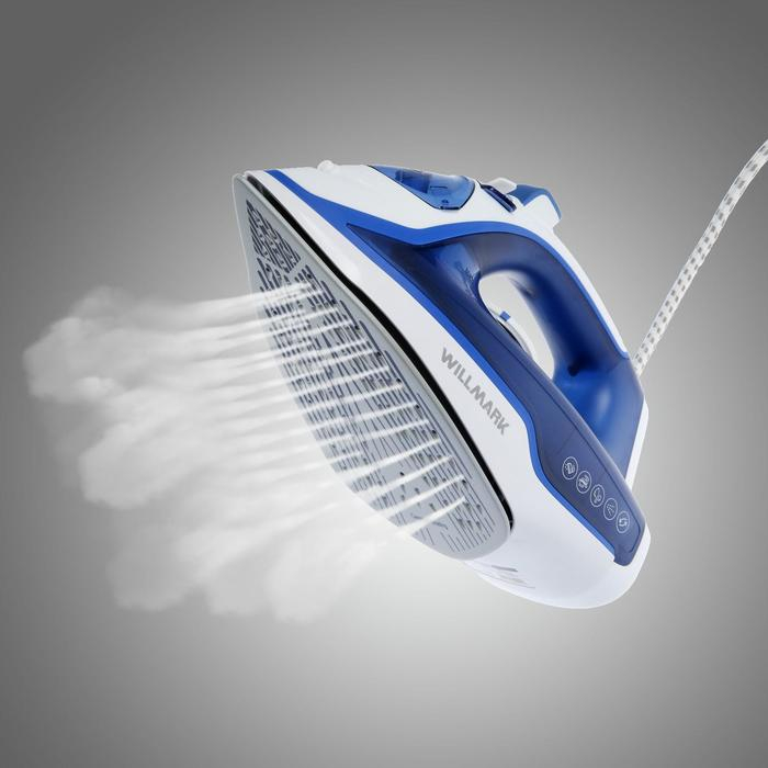 Утюг WILLMARK SI-2267CB, 2200 Вт, антипригарная подошва, 20 г/мин, 210 мл, сине-белый Утюг WILLMARK SI-2267CB, 2200 Вт, антипригарная подошва, 20 г/мин, 210 мл, сине-белый