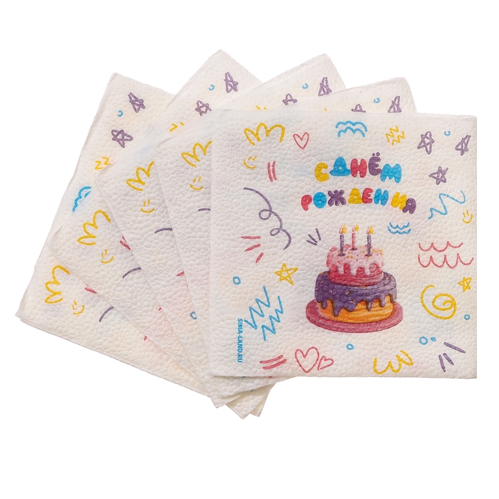 Салфетки бумажные однослойные Салфетки бумажные однослойные "С днём рождения" торт, 24х24 см, набор 50 шт.