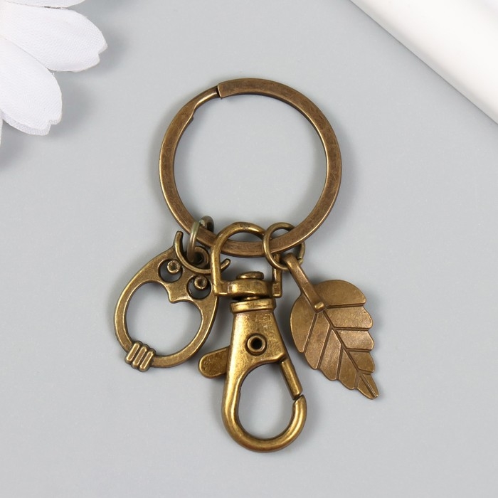 Брелок металл с карабином "Филин и листочек" бронза 6,4 см